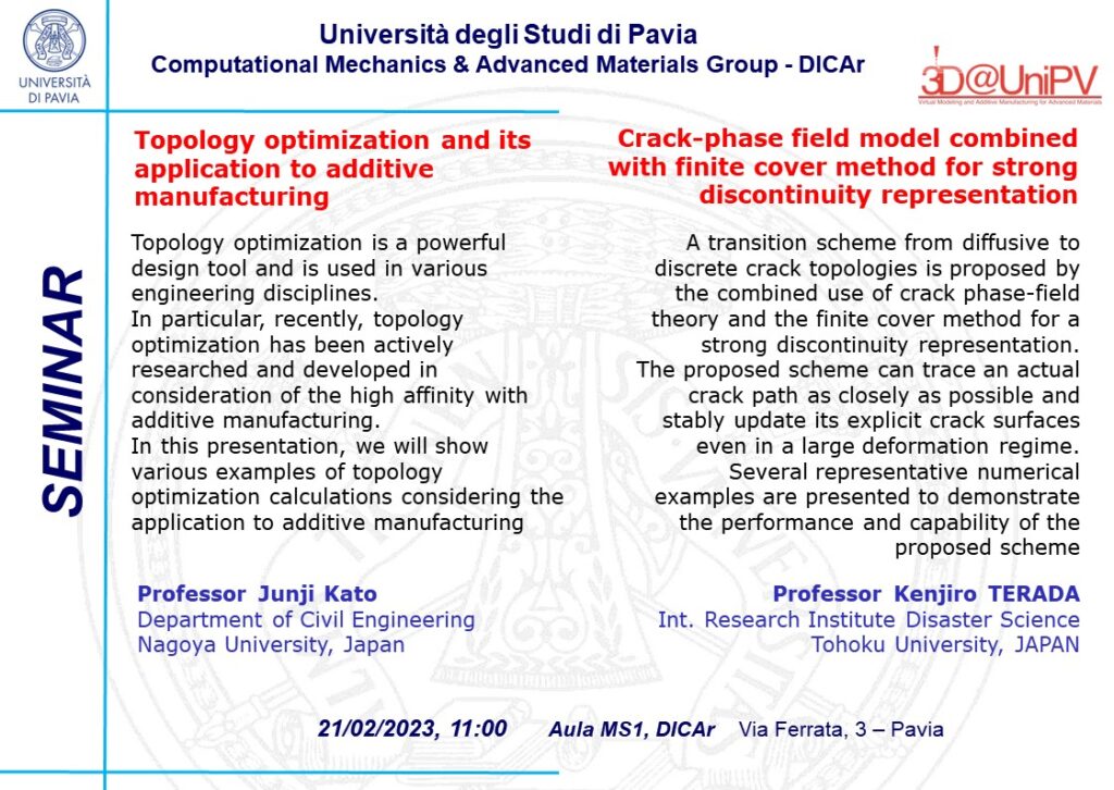 Seminars 21/02/2023 at 11.00 at the DICAr